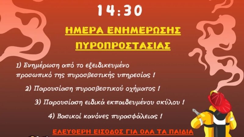 Ημέρα πυροπροστασίας η ερχόμενη Τετάρτη στο ΚΔΑΠ Kids Athletics