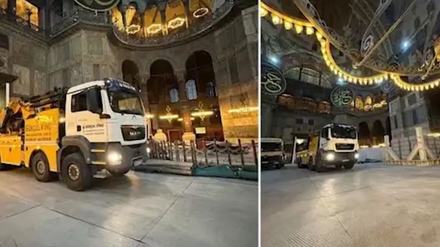 Αίσχος! Σάλος με φορτηγό που μπήκε στην Αγιά Σοφιά για εργασίες (ΒΙΝΤΕΟ)