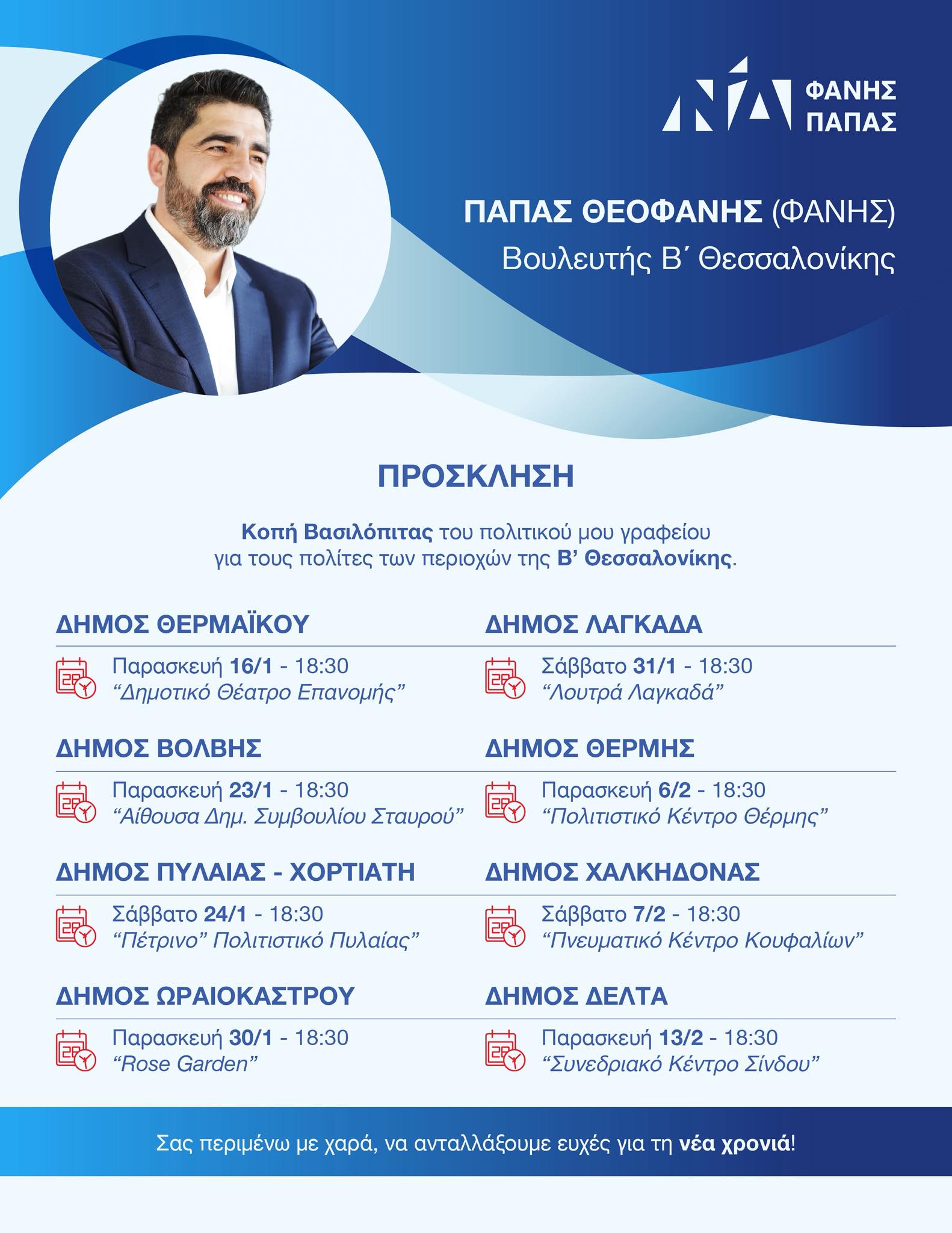 Από την Επανομή ξεκινά την πρώτη επαφή της χρονιάς με τους πολίτες ο Φάνης Παπάς