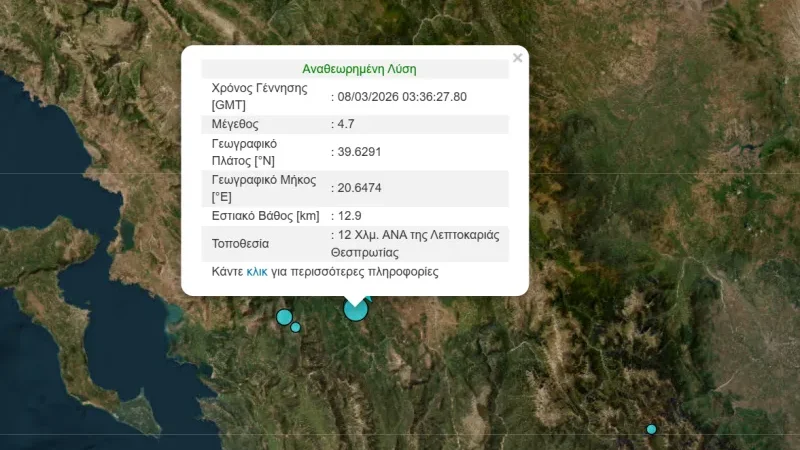 Σεισμός τα ξημερώματα στα Γιάννενα: Αναστάτωση σε γονείς στη Μηχανιώνα
