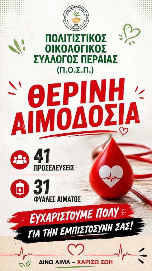Συγχαρητήρια σε όλους: 41 φιάλες αίματος συγκέντρωσε ο ΠΟΣΠ